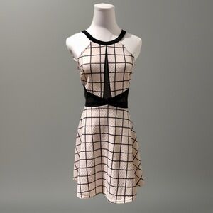 Black & Cream Mesh Flared Accent Cocktail Party Mini Dress sz XS